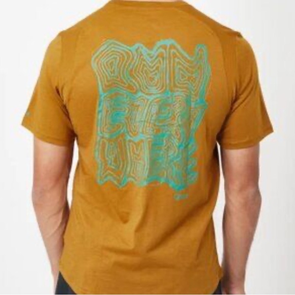 Janji Outdoor Sports Running Brown and Blue Short Sleeve Tee with Graphic Design - Picture 1 of 5